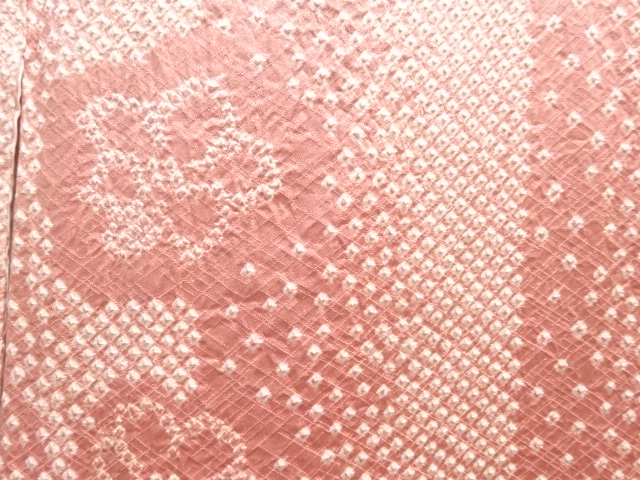  未使用品　本総絞り　縞に花模様小紋着物